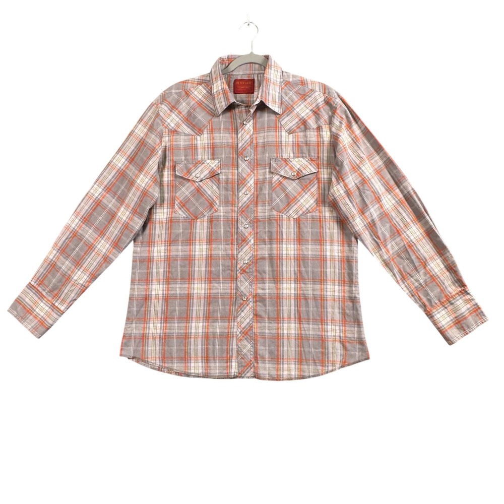 Rustler Western Pearl Snap Shirt Mens XL Plaid Long Sleeve‎ X Long Tail